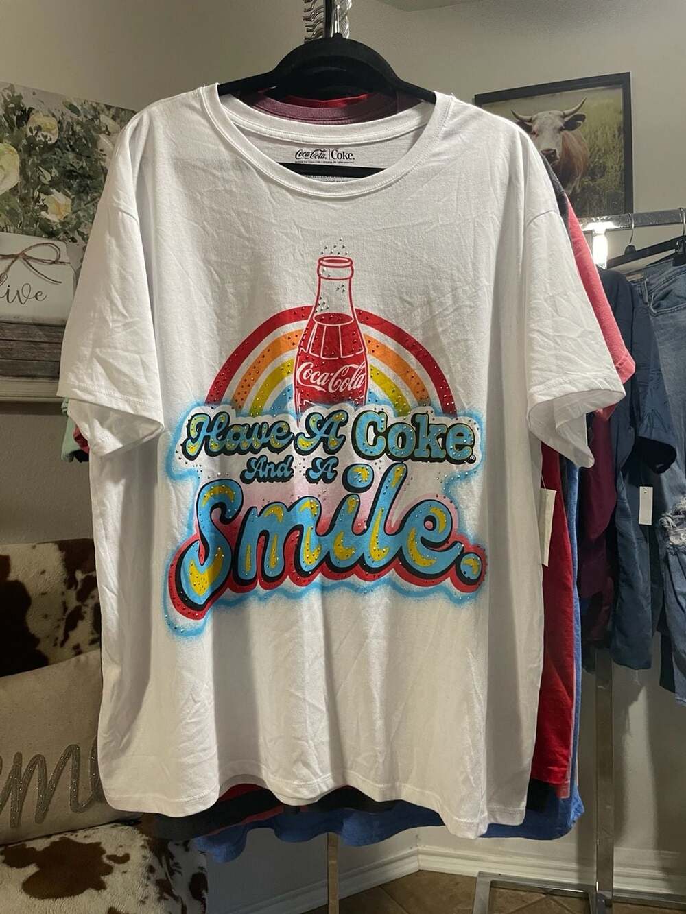 Coca-Cola Have A Coke And A Smile Rhinestone Graphic T-Shirt